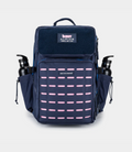 Navy Built for Athletes 45L Backpack with top handle and blue zipper accents