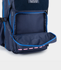 Built for Athletes 45L Backpack in navy with blue accents and Alpine F1 Formula One Team patch.