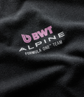Back close up of the Washed T-shirt showing a pink circular graphic with a woman's face and Racing Team Miami text