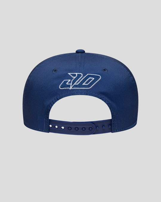 Back view of blue New Era Alpine Silverstone 9Seventy cap with adjustable snap strap and white embroidered Alpine logo.