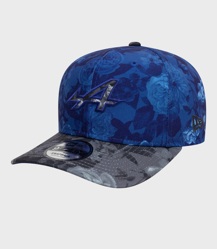 Navy blue floral New Era 9Fifty cap with embroidered front patch logo