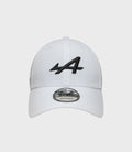 White New Era Alpine Estretch 9Forty cap with bold black embroidered logo on the front panel.