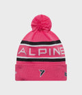 Pink New Era Alpine Jack Doohan cuff knit hat with fluffy pom on top