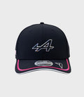 Navy Alpine Jack Doohan 9Seventy stretch cap close up of crown with top button and partial front logo