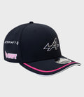 Front view of navy 9Seventy cap showing the front panel logo and curved visor
