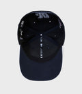 Interior view of navy New Era Alpine 9Seventy cap showing tags and stitch details