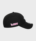 Black New Era 9Forty cap with pink embroidered logo on the front panel