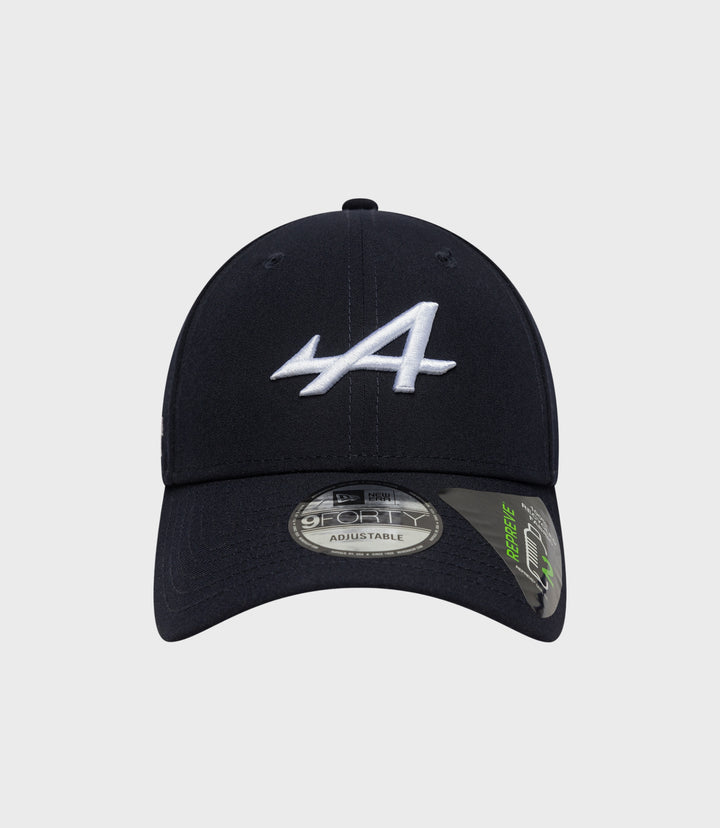 Navy New Era Alpine Repreve 9Forty cap with white embroidered logo on crown