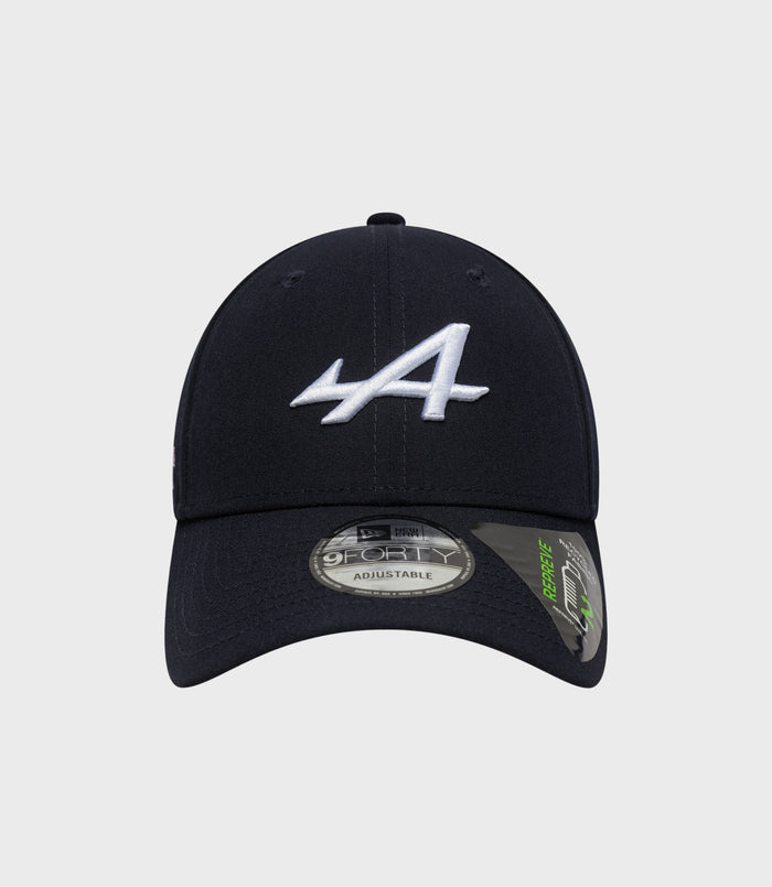 Navy New Era Alpine Repreve 9Forty cap with white embroidered logo on crown