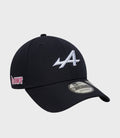 Navy New Era Alpine Repreve 9Forty cap with pink embroidered logo on the front and curved brim