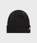 New Era Alpine Polyana navy cuff knit hat with ribbed crown and pink logo patch
