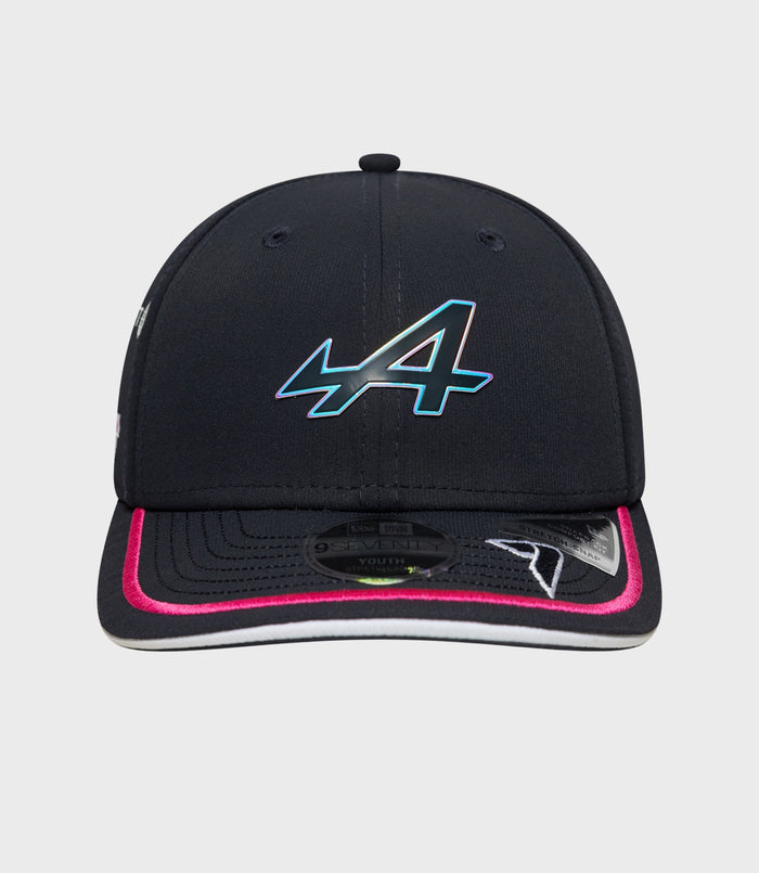 Top view of navy 9Seventy Stretch Snap Junior Cap showing crown seams and small top button