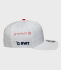White cap featuring a red Jetcraft logo and globe with a blue BWT patch on the front panel