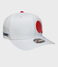 Back view of white New Era Alpine Japan 9Seventy stretch cap with a red adjustable strap