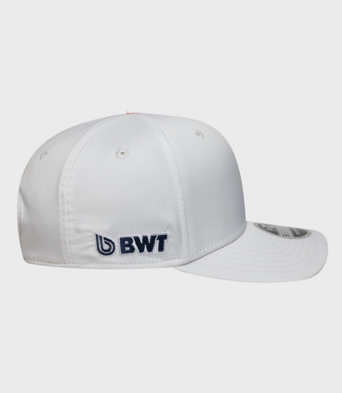 White New Era Alpine Japan 9Seventy Stretch Snap Cap with blue BWT embroidery on front panel.