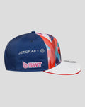 Rear view of the cap with navy back panel and Jetcraft and BWT logos, plus the vibrant geometric crown extending to a white brim.