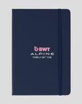 Navy blue BWT Alpine Formula One Team notepad with blue elastic strap