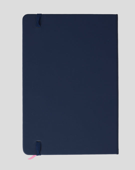 Navy BWT Alpine Formula One Team notepad with rounded corners and blue and pink ribbon bookmarks