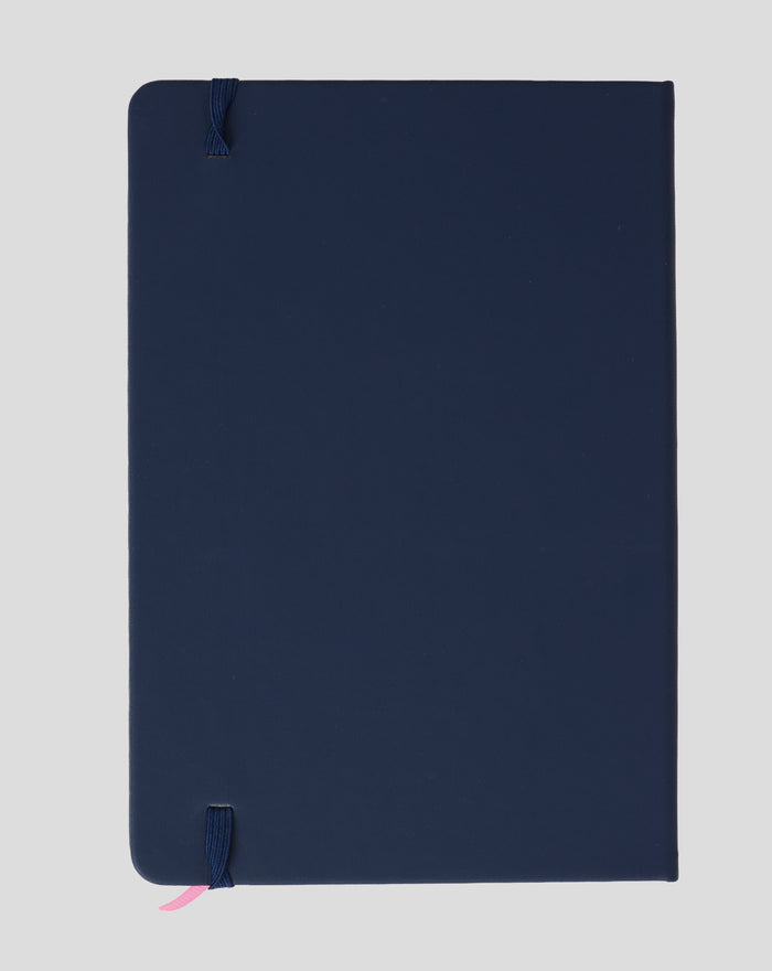 Navy BWT Alpine Formula One Team notepad with rounded corners and blue and pink ribbon bookmarks