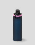 Front view of navy blue BWT Alpine water bottle with pink accent on the cap