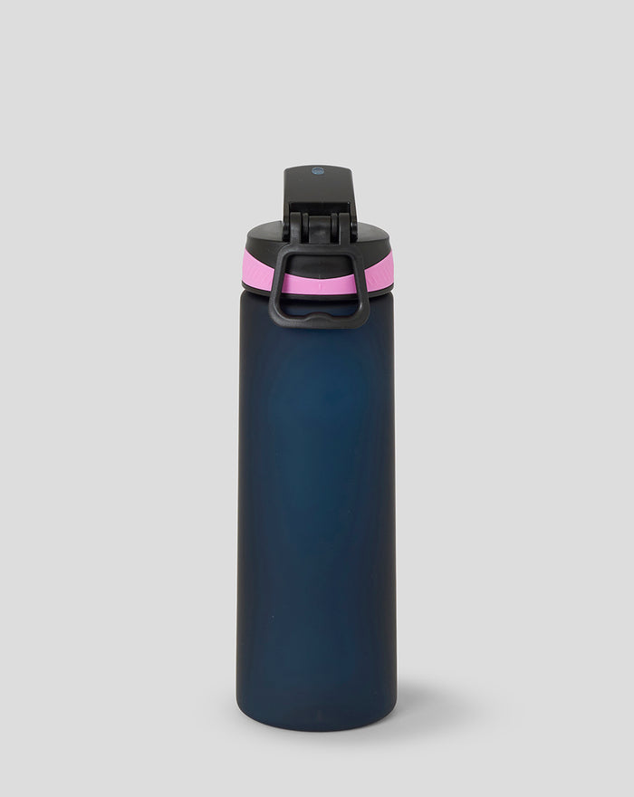 Front view of navy blue BWT Alpine water bottle with pink accent on the cap