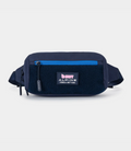 Navy Built for Athletes crossbody bag with a blue zipper pocket and Alpine logo patch