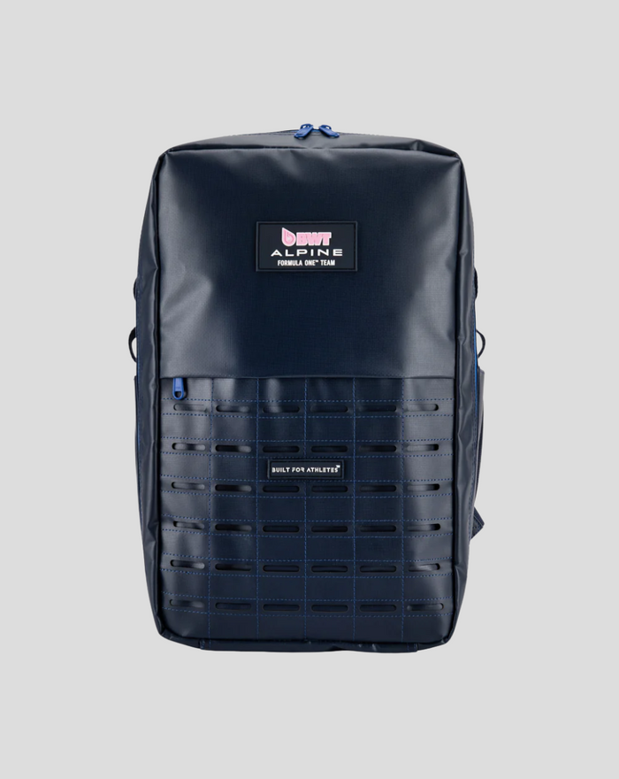 Navy TYRO 20L backpack with grid front panel and Built for Athletes badge