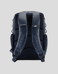 Rear view of navy TYRO 20L backpack with padded shoulder straps and breathable mesh back panel