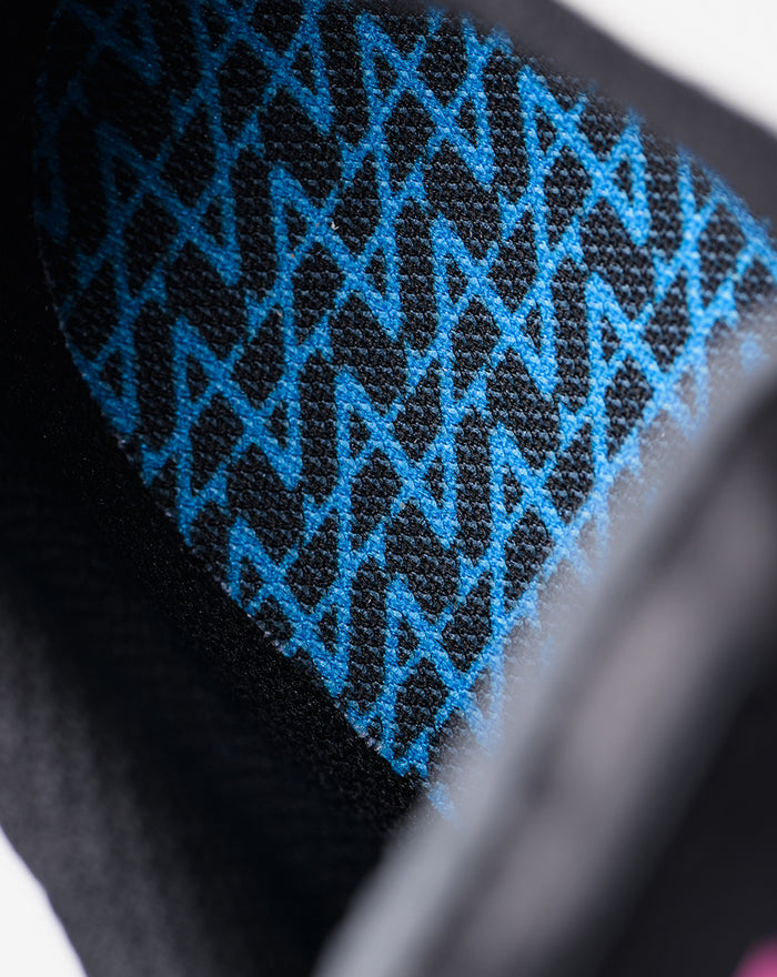 Close-up of blue diamond knit pattern on the Alpine Endstate sneaker upper