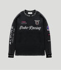 Front view of black BWT Alpine Duke and Dexter Washed Waffle Jersey with Duke Racing script and team crest