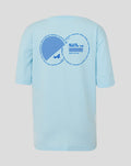 Back view of light blue Junior Relaxed Fit World Tour T Shirt featuring a large circular world tour graphic on the upper back.