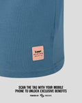Close-up of blue Miami Race Graphic T Shirt hem showing a pink BWT Alpine patch