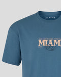 Blue Miami Race Graphic T Shirt close up showing Miami graphic on chest and Alpine branding at the neck