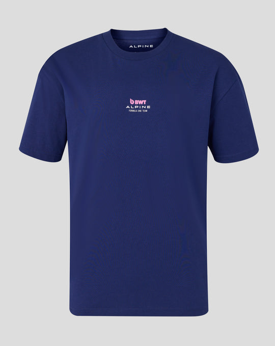 Navy Sao Paulo race T shirt with Alpine BWT logo on chest and subtle branding
