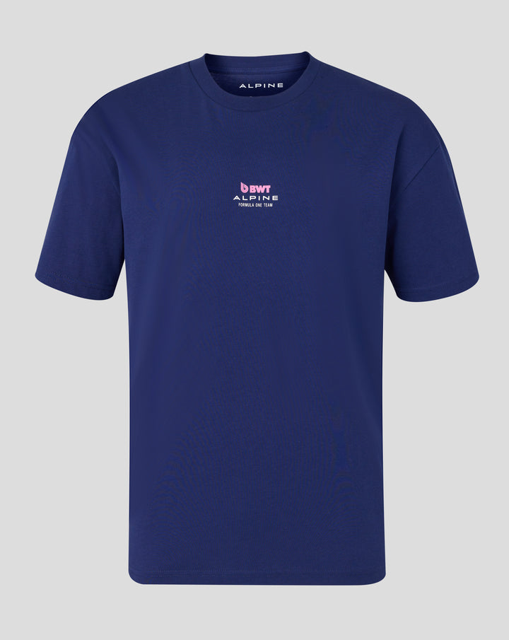 Navy Sao Paulo race T shirt with Alpine BWT logo on chest and subtle branding