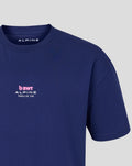 Close-up of navy Sao Paulo race T shirt neckline showing Alpine branding at the collar