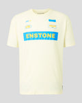 Cream unisex Alpine Classic F1 T shirt with blue ENSTONE graphic and small sponsor patches on the chest