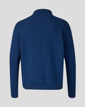 Back view of blue Unisex Alpine Classic F1 Half Zip fleece with ribbed hem.