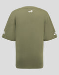 Olive green Alpine T-shirt back view with 44 near the collar and logos on the sleeves