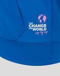 Blue hoodie with Change the World globe graphic and sip by sip slogan near the hem