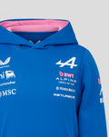 Blue hoodie with large white 44 and BWT Alpine sponsor logos on the chest area