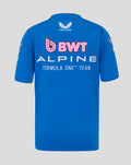 Back view of blue Official Junior Formula One Team Set Up T Shirt with large BWT Alpine branding.