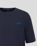 Close up of navy Junior Regular Fit Core T Shirt showing blue embroidered A on left chest