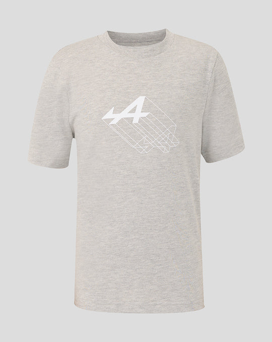 Grey marl junior regular fit graphic T shirt with white chest graphic and rib collar.