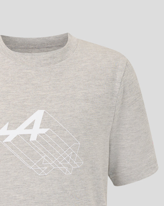 Grey marl junior regular fit graphic T shirt with a bold white geometric print across the chest.