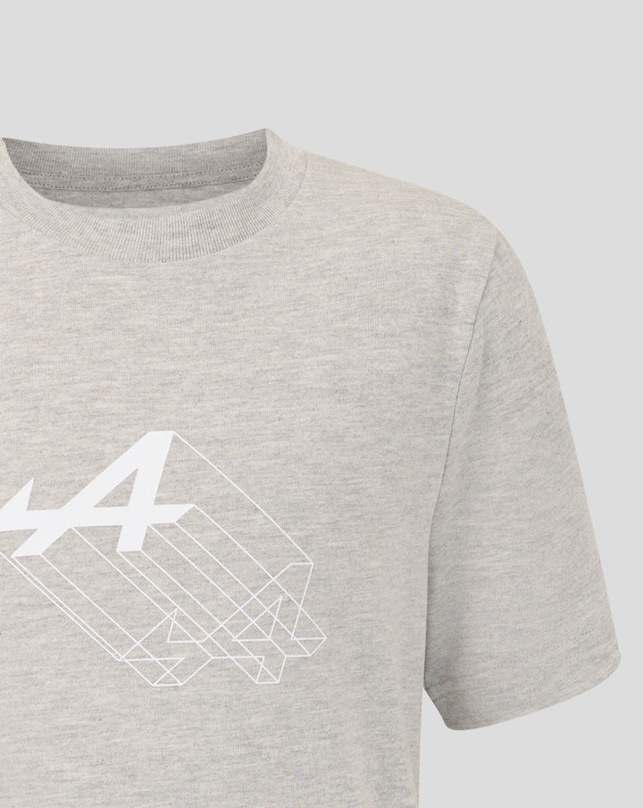 Grey marl junior regular fit graphic T shirt with a bold white geometric print across the chest.