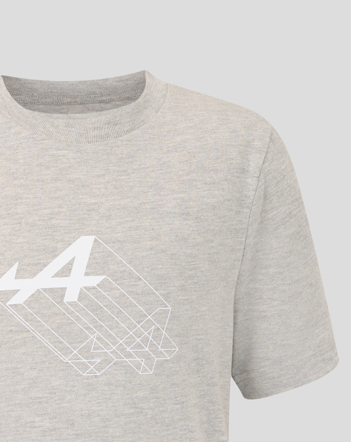 Grey marl junior regular fit graphic T shirt with a bold white geometric print across the chest.