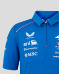 Blue polo shirt upper chest with multiple sponsor logos including Castore and ENI