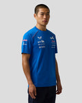 Male model wearing blue BWT Alpine Formula One Team Set Up T Shirt front view with sponsor logos