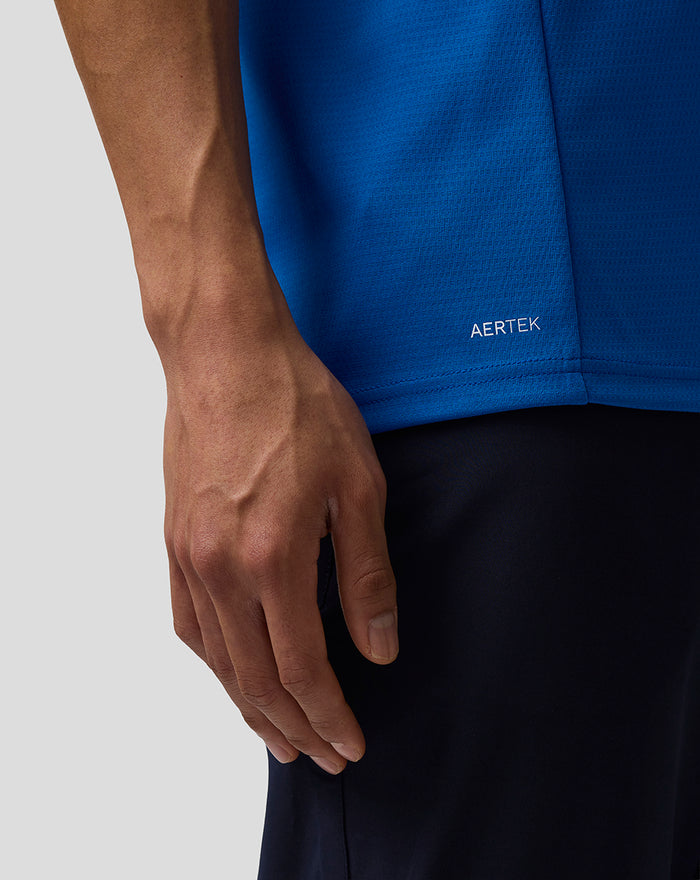 Blue BWT Alpine Formula One Team Set Up T shirt close up showing AerTek moisture wicking hem